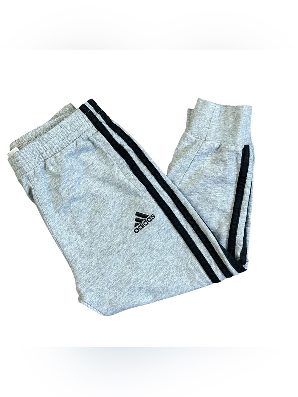 Adidas Boys Size 4 Gray 3 Stripe Jogger Sweatpants Athletic Logo Regular Fit
